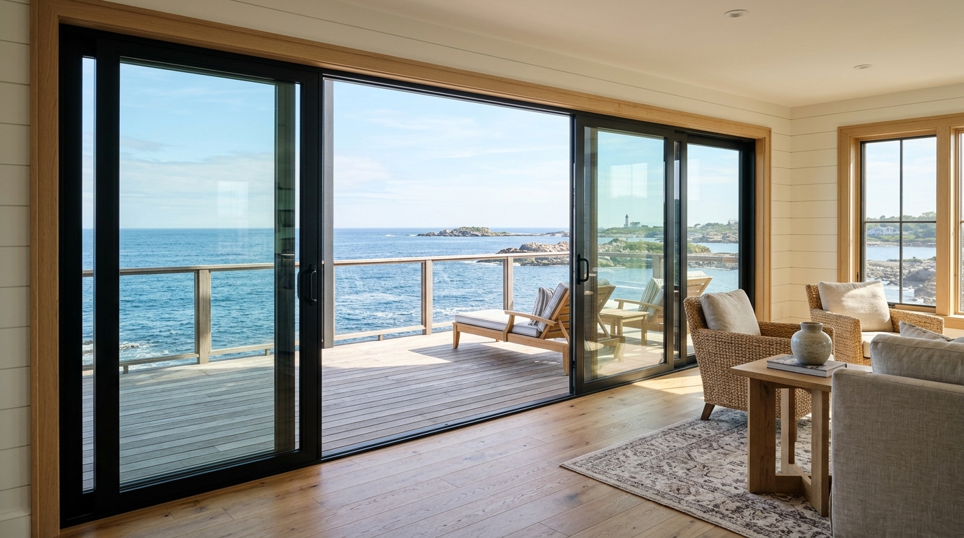 Coastal sliding patio glass door